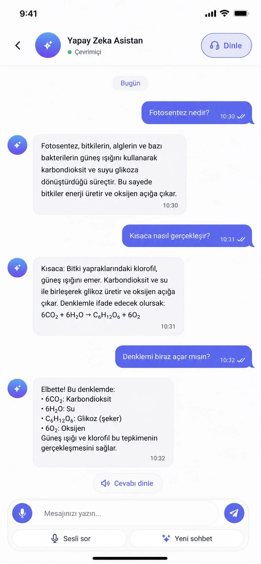 Yapay Zekâ Sesli ve Yazılı Asistan Uygulaması ekran görüntüsü 2